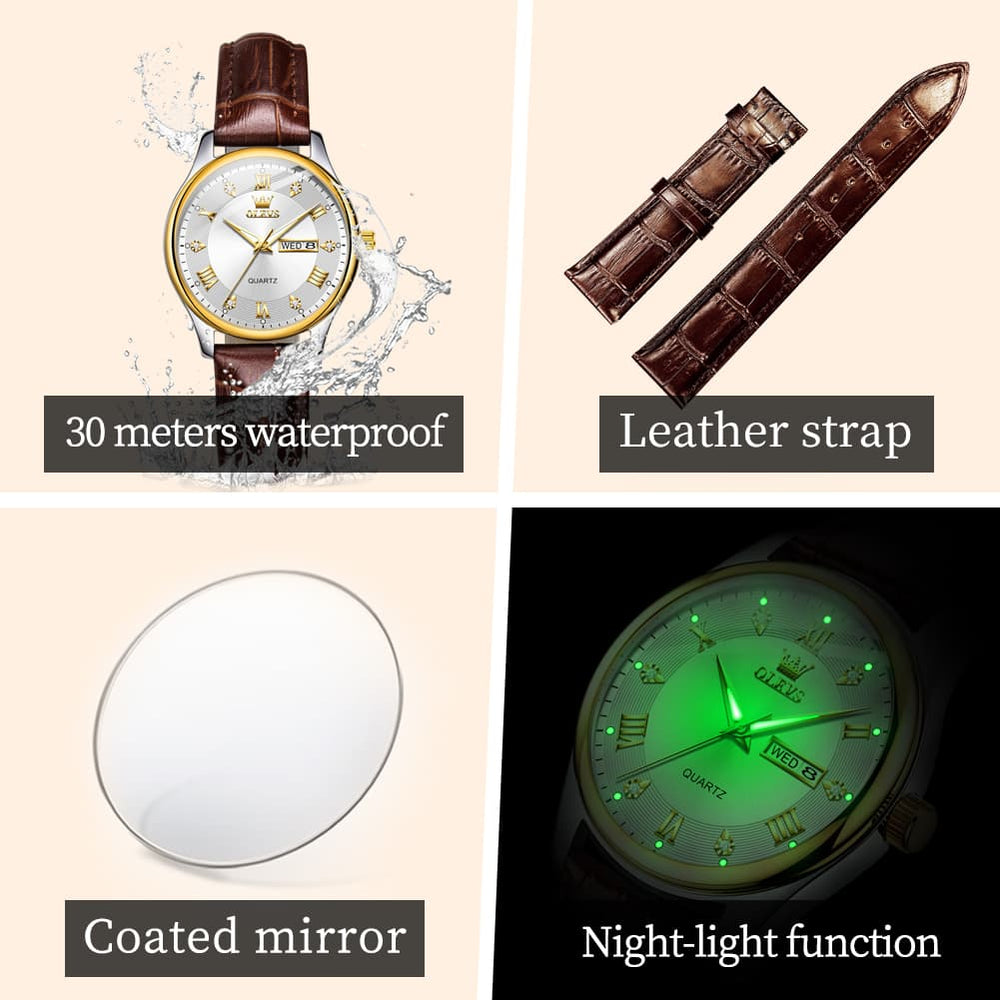 OLEVS 3649 Ultra-thin Classic Quartz Watch for Women - Two Tone White Watch | Olevs Watch Store