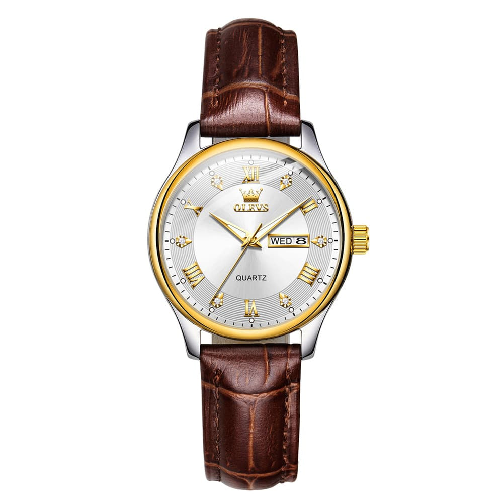 OLEVS 3649 Ultra-thin Classic Quartz Watch for Women - Two Tone White Watch | Olevs Watch Store