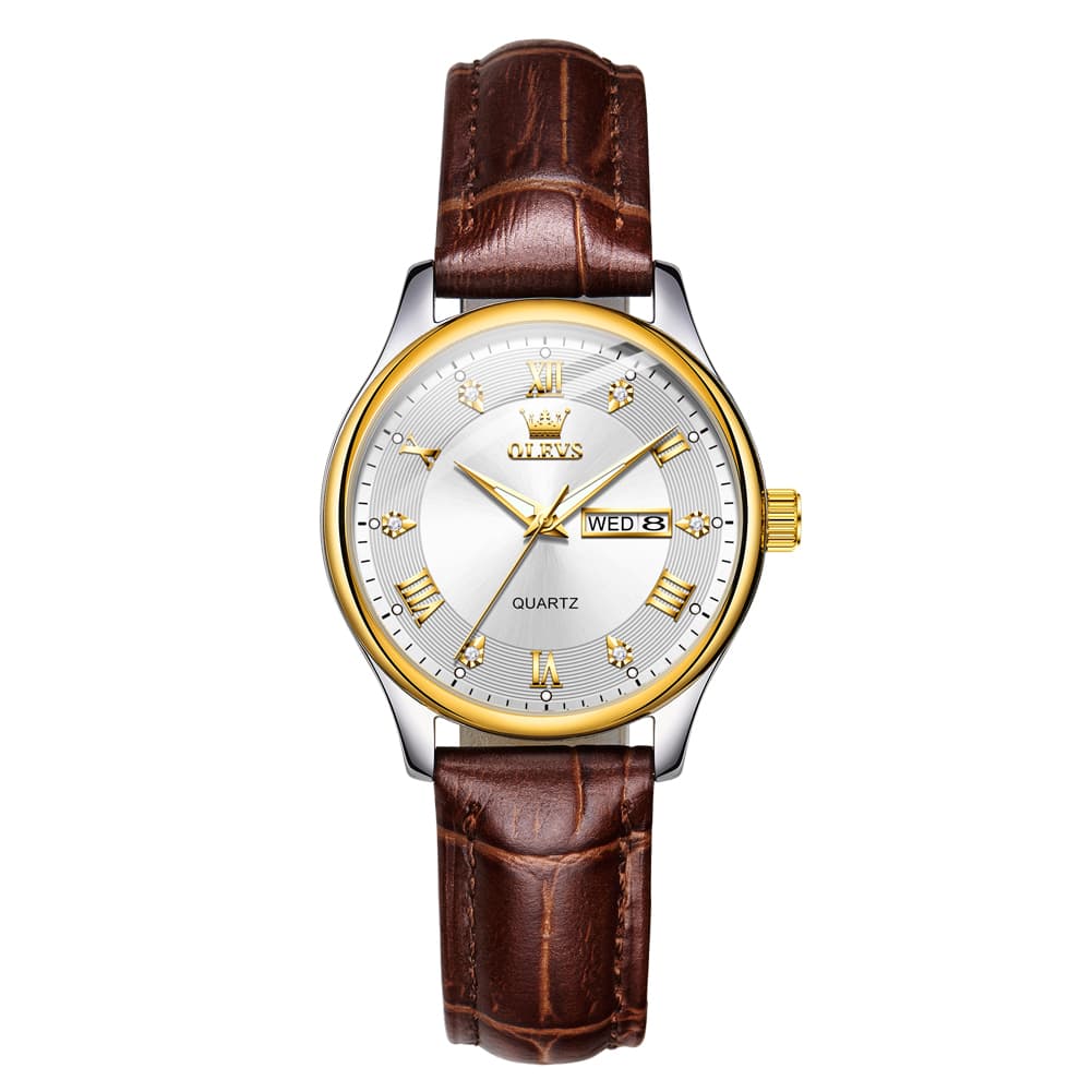 OLEVS 3649 Ultra-thin Classic Quartz Watch for Women - Two Tone White Watch | Olevs Watch Store