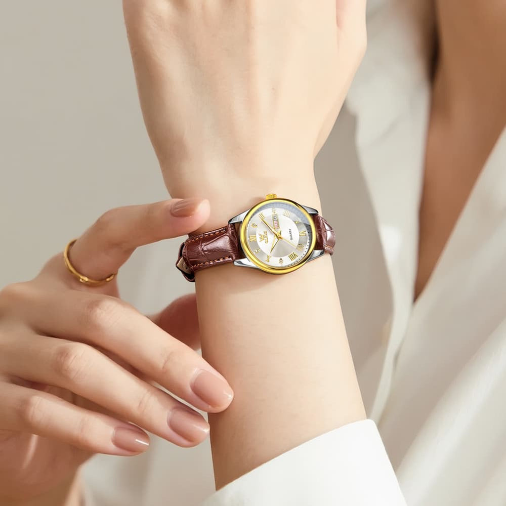 OLEVS 3649 Ultra-thin Classic Quartz Watch for Women - Two Tone White Watch | Olevs Watch Store