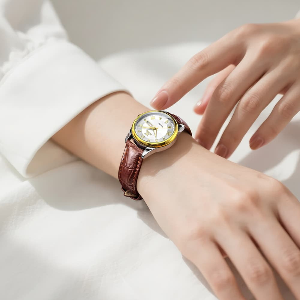OLEVS 3649 Ultra-thin Classic Quartz Watch for Women - Two Tone White Watch | Olevs Watch Store