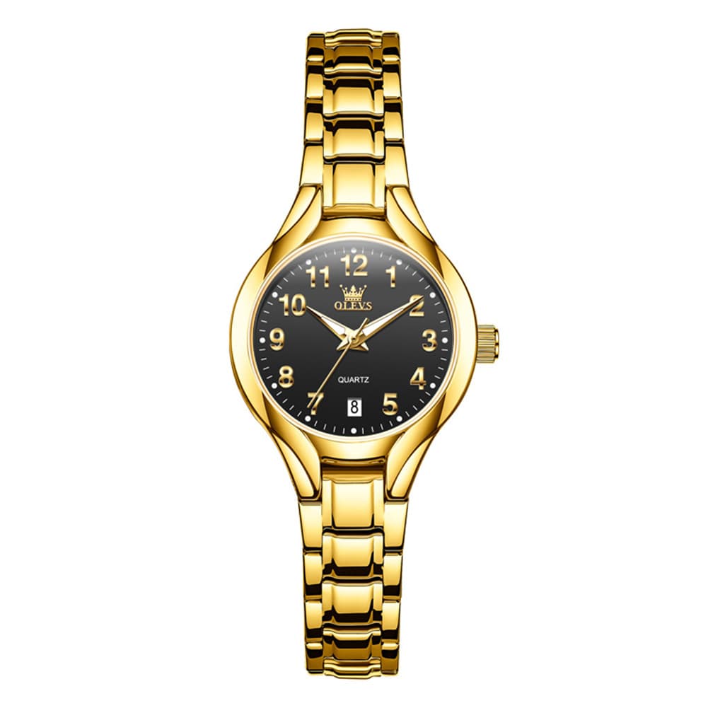 OLEVS 3650 Classic Gold Quartz Watch for Men & Women (His & Hers) - Women Gold Black Watch | Olevs Watch Store