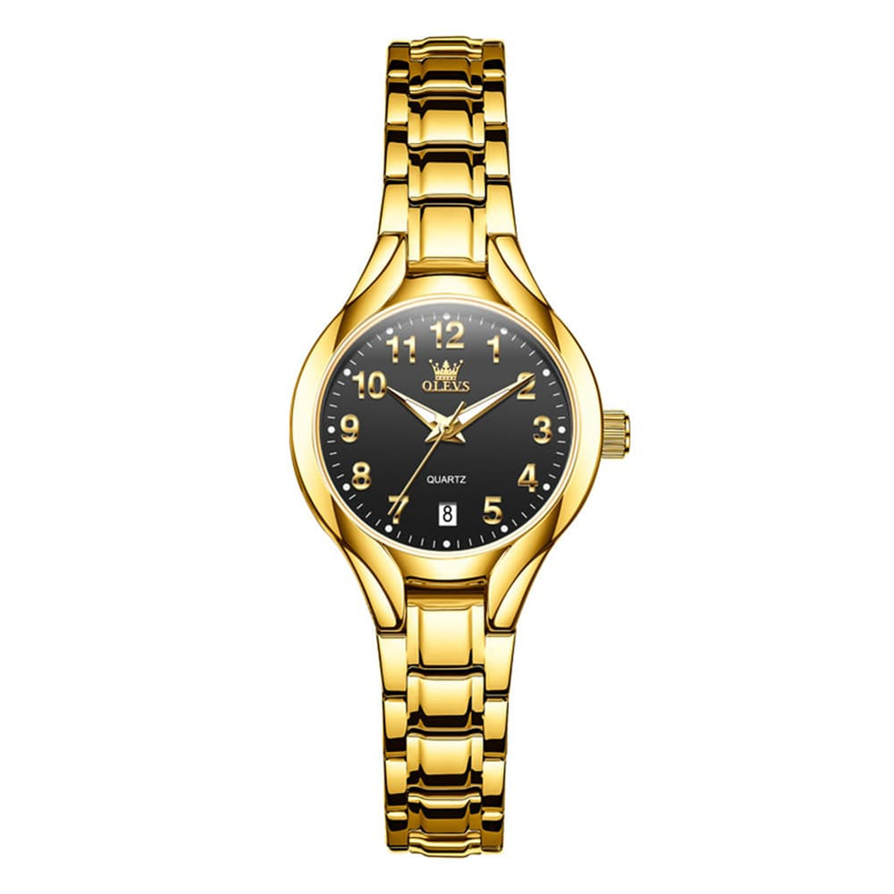 OLEVS 3650 Classic Gold Quartz Watch for Men & Women (His & Hers) - Women Gold Black Watch | Olevs Watch Store