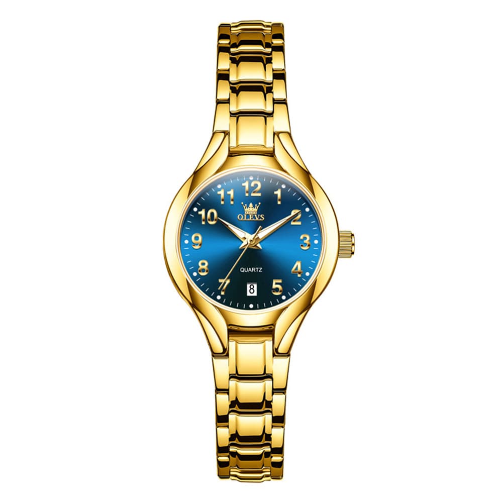OLEVS 3650 Classic Gold Quartz Watch for Men & Women (His & Hers) - Women Gold Blue Watch | Olevs Watch Store