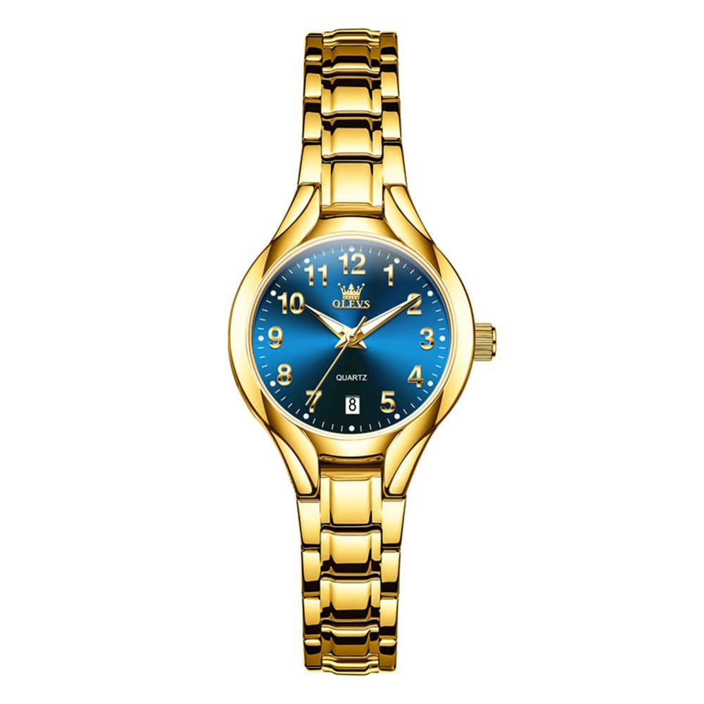 OLEVS 3650 Classic Gold Quartz Watch for Men & Women (His & Hers) - Women Gold Blue Watch | Olevs Watch Store