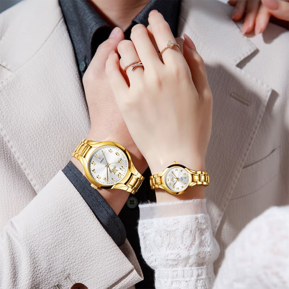 OLEVS 3650 Classic Gold Quartz Watch for Men & Women (His & Hers) - Women Silver White Watch | Olevs Watch Store