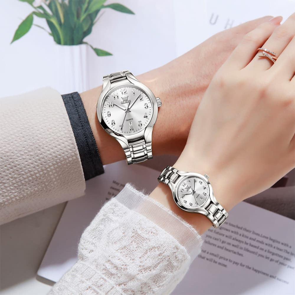 OLEVS 3650 Classic Gold Quartz Watch for Men & Women (His & Hers) - Women Silver White Watch | Olevs Watch Store