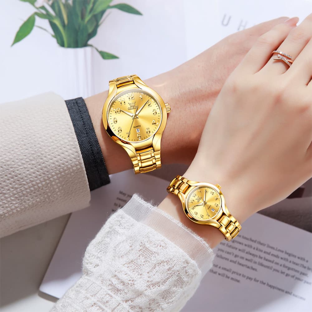 OLEVS 3650 Classic Gold Quartz Watch for Men & Women (His & Hers) - Women Silver White Watch | Olevs Watch Store