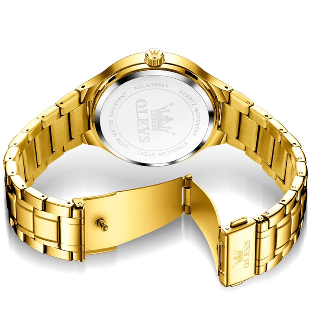 OLEVS 3650 Classic Gold Quartz Watch for Men & Women (His & Hers) - Women Silver White Watch | Olevs Watch Store