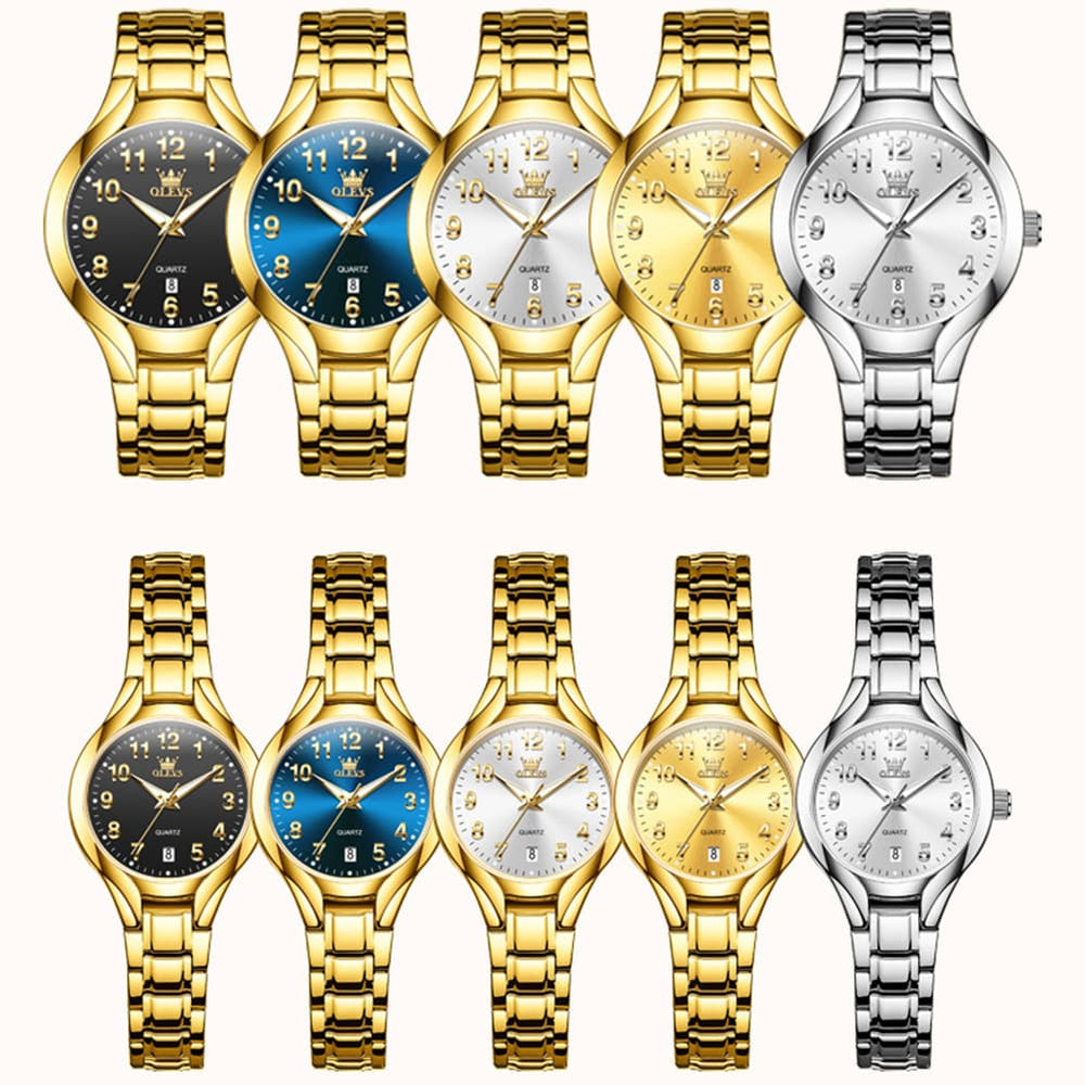 OLEVS 3650 Classic Gold Quartz Watch for Men & Women (His & Hers) - Women Silver White Watch | Olevs Watch Store