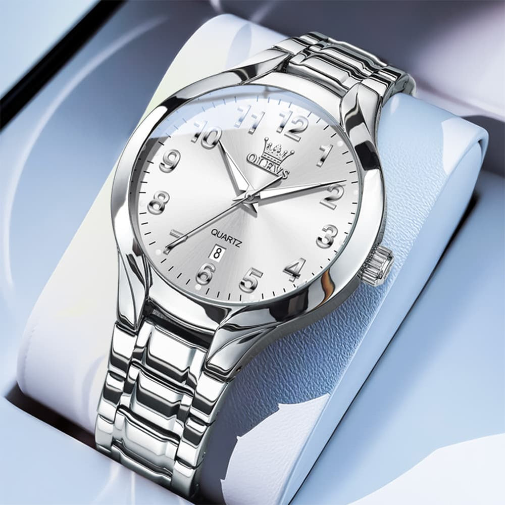 OLEVS 3650 Classic Gold Quartz Watch for Men & Women (His & Hers) - Women Silver White Watch | Olevs Watch Store