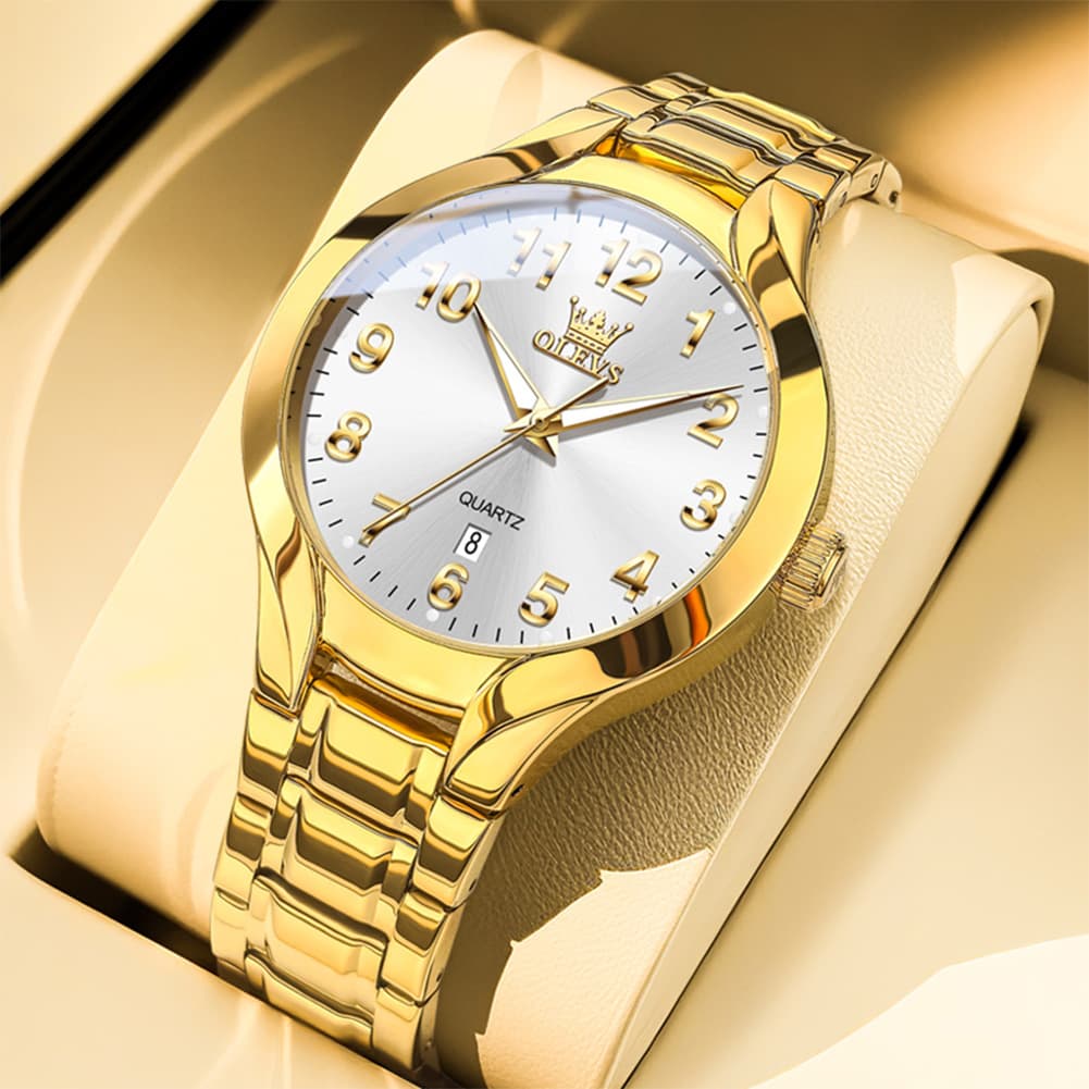 OLEVS 3650 Classic Gold Quartz Watch for Men & Women (His & Hers) - Women Silver White Watch | Olevs Watch Store