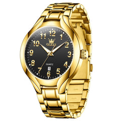 OLEVS 3650 Classic Gold Quartz Watch for Men & Women (His & Hers) - Men Gold Black Watch | Olevs Watch Store