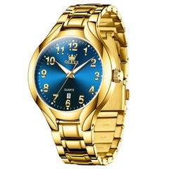 OLEVS 3650 Classic Gold Quartz Watch for Men & Women (His & Hers) - Men Gold Blue Watch | Olevs Watch Store