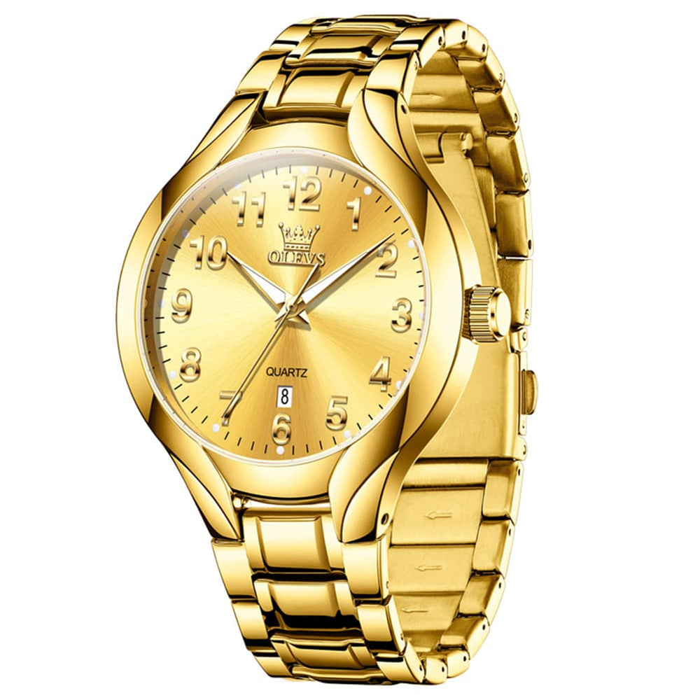 OLEVS 3650 Classic Gold Quartz Watch for Men & Women (His & Hers) - Men Gold Gold Watch | Olevs Watch Store