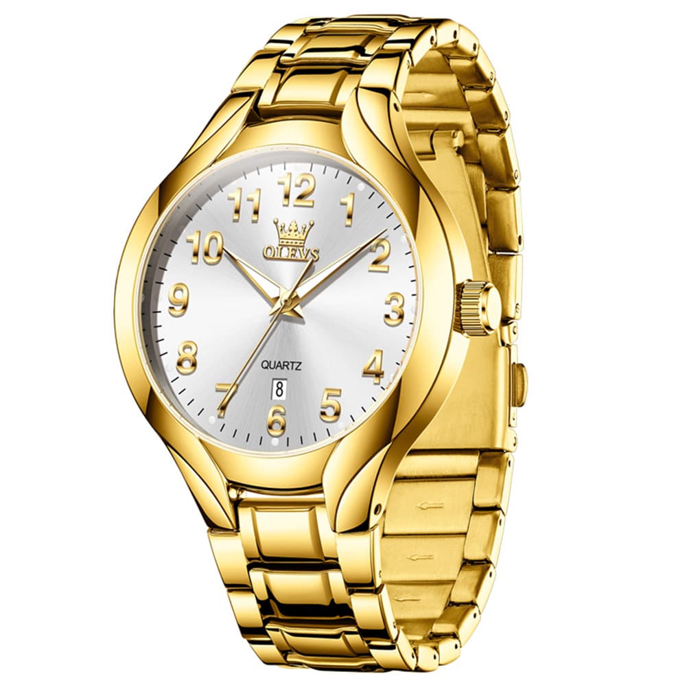 OLEVS 3650 Classic Gold Quartz Watch for Men & Women (His & Hers) - Men Gold White Watch | Olevs Watch Store