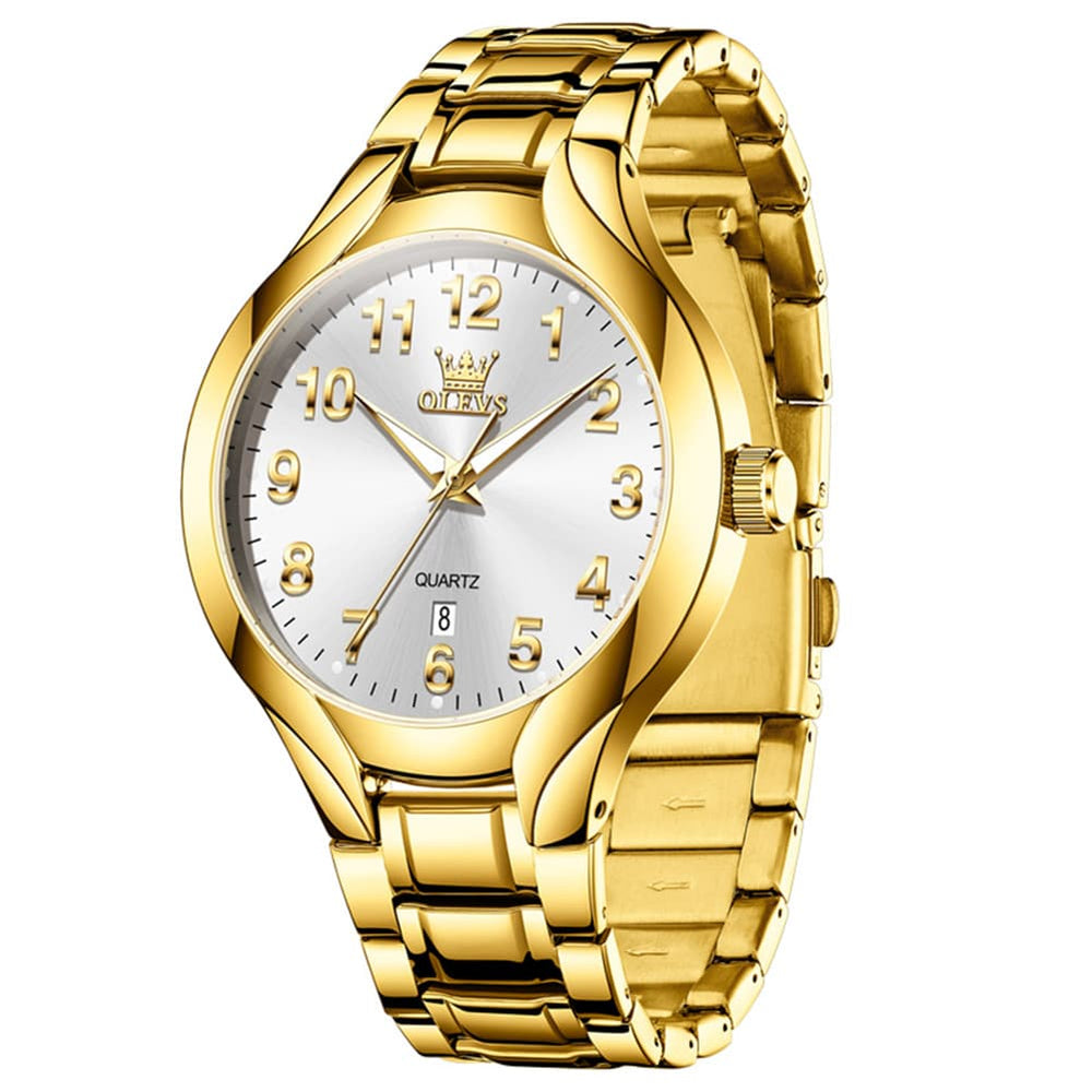OLEVS 3650 Classic Gold Quartz Watch for Men & Women (His & Hers) - Men Gold White Watch | Olevs Watch Store
