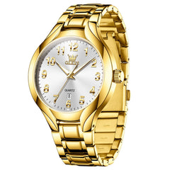 OLEVS 3650 Classic Gold Quartz Watch for Men & Women (His & Hers) - Men Gold White Watch | Olevs Watch Store
