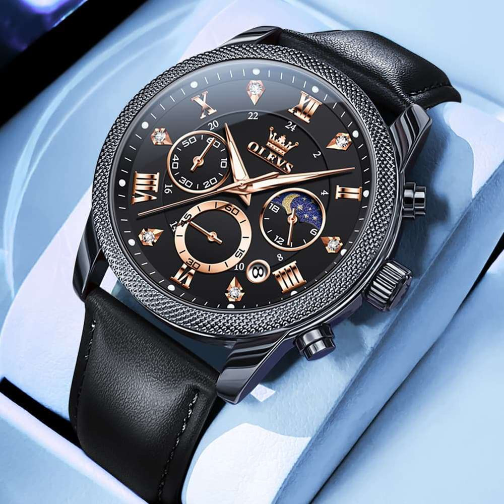 OLEVS 3660 Chronograph Moon Phase Diamond Dial Tactical Sports Watch For Men