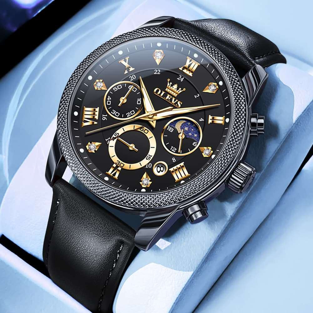 OLEVS 3660 Chronograph Moon Phase Diamond Dial Tactical Sports Watch For Men