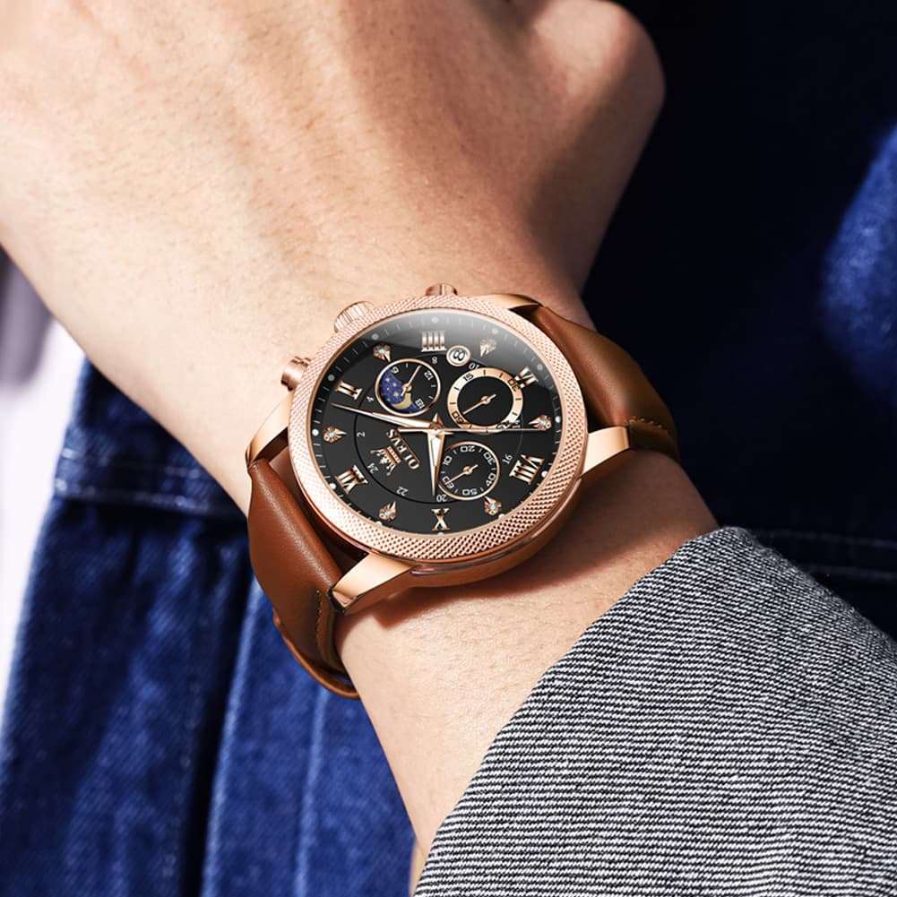 OLEVS 3660 Chronograph Moon Phase Diamond Dial Tactical Sports Watch For Men