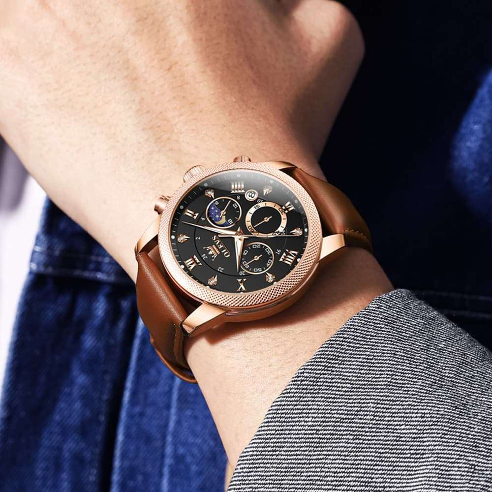 OLEVS 3660 Chronograph Moon Phase Diamond Dial Tactical Sports Watch For Men