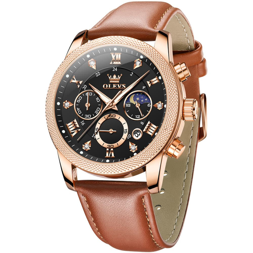 OLEVS 3660 Chronograph Moon Phase Diamond Dial Tactical Sports Watch For Men - Steel All Black Watch | Olevs Watch Store