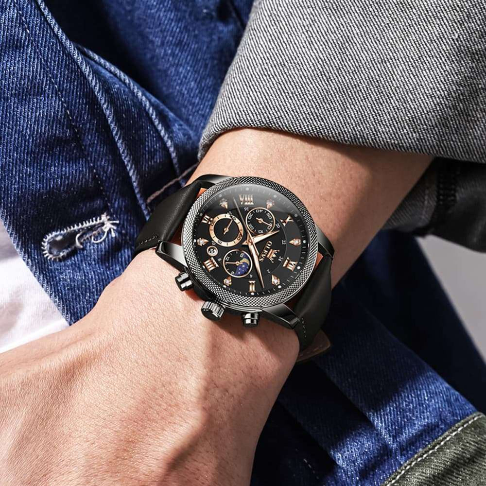 OLEVS 3660 Chronograph Moon Phase Diamond Dial Tactical Sports Watch For Men