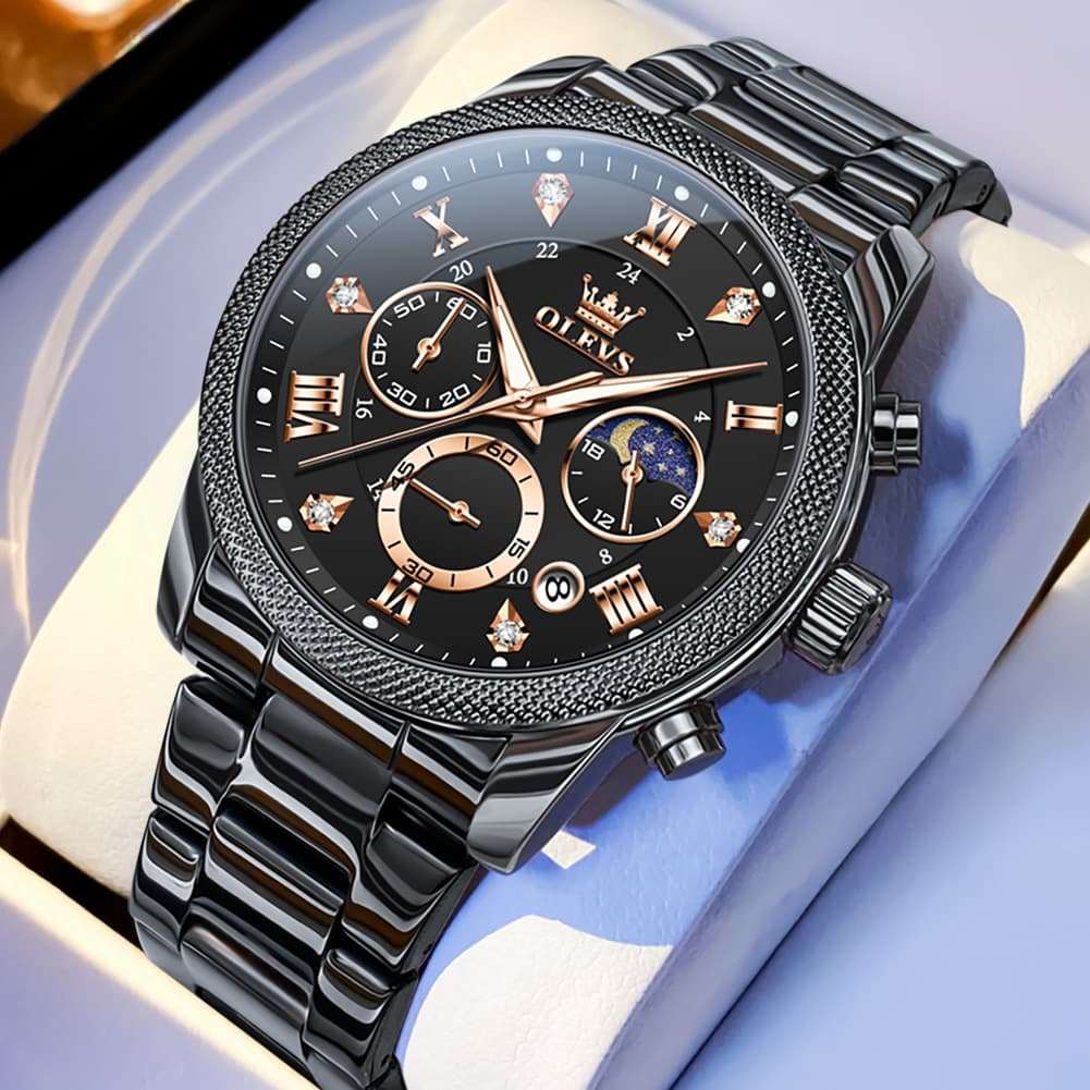 OLEVS 3660 Chronograph Moon Phase Diamond Dial Tactical Sports Watch For Men