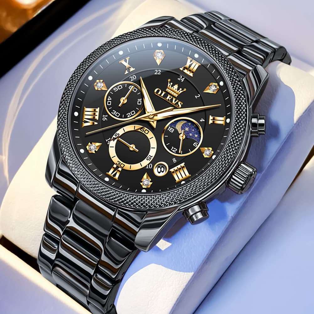 OLEVS 3660 Chronograph Moon Phase Diamond Dial Tactical Sports Watch For Men