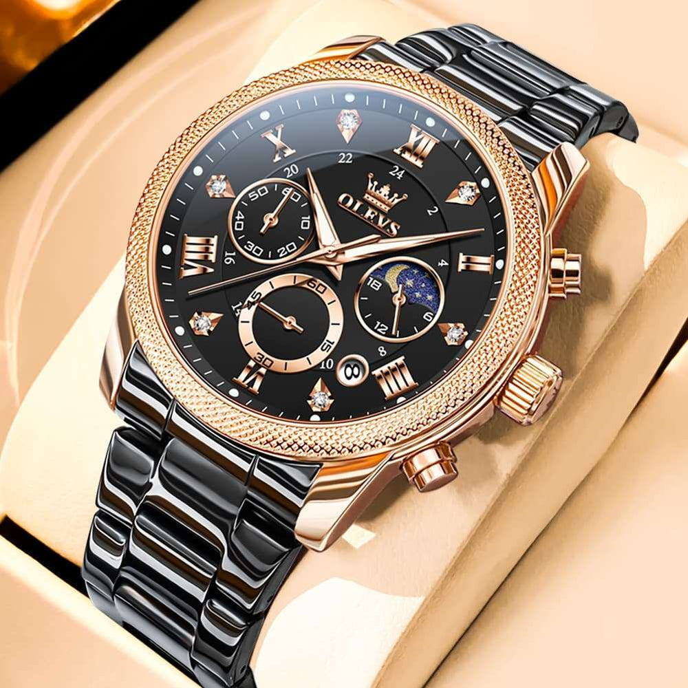 OLEVS 3660 Chronograph Moon Phase Diamond Dial Tactical Sports Watch For Men