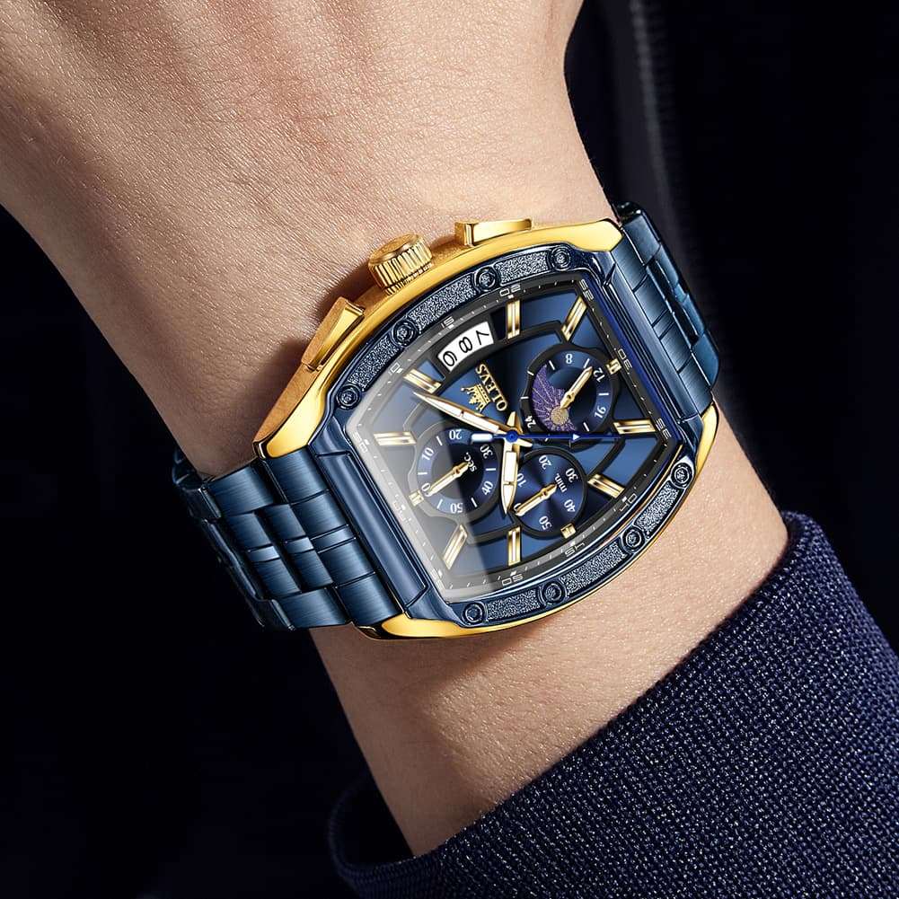 OLEVS 3661 Tonneau Barrel Chronograph Moon Phase Tactical Watch For Men