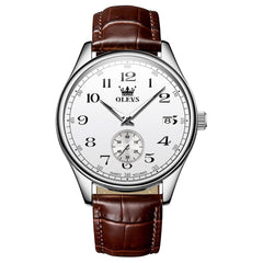 OLEVS 3662 Vintage Sub-Dial Leather Quartz Watch for Men - Black Silver Watch | Olevs Watch Store
