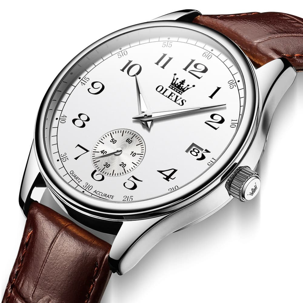 OLEVS 3662 Vintage Sub-Dial Leather Quartz Watch for Men - Brown Gold Watch | Olevs Watch Store