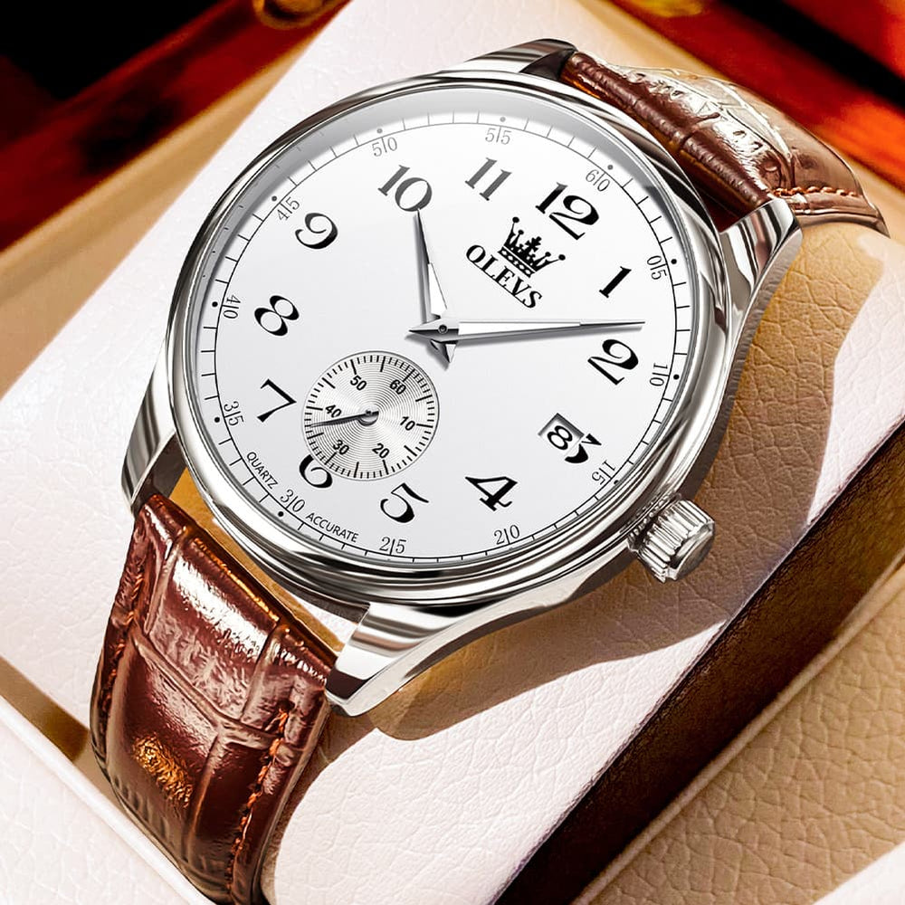 OLEVS 3662 Vintage Sub-Dial Leather Quartz Watch for Men - Brown Gold Watch | Olevs Watch Store