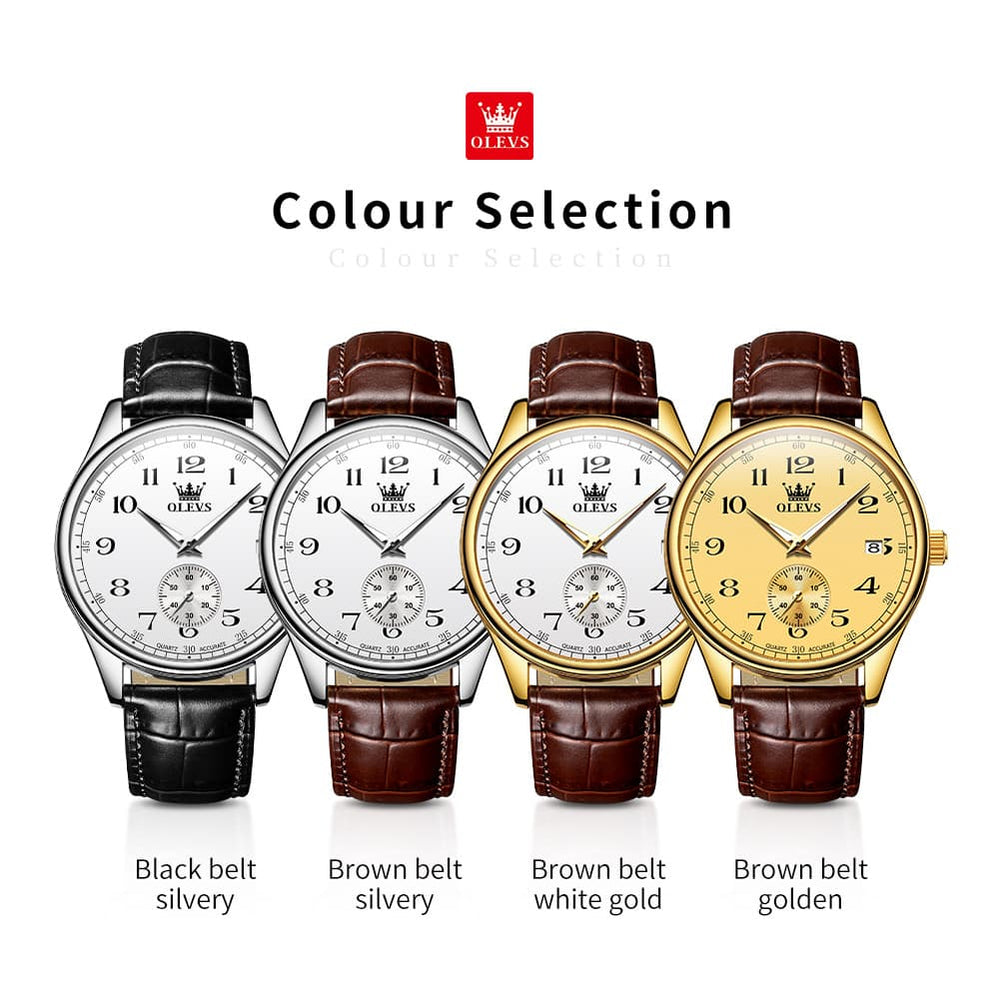 OLEVS 3662 Vintage Sub-Dial Leather Quartz Watch for Men - Brown Gold Watch | Olevs Watch Store