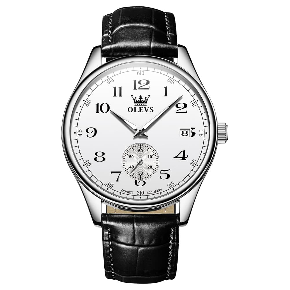OLEVS 3662 Vintage Sub-Dial Leather Quartz Watch for Men - Brown Silver Watch | Olevs Watch Store