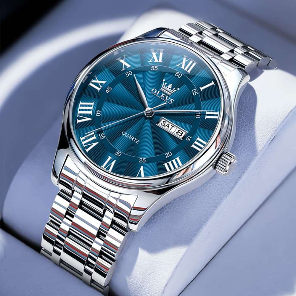 OLEVS 3663 Rosebud Roman Dial Day Date Quartz Watch For Men