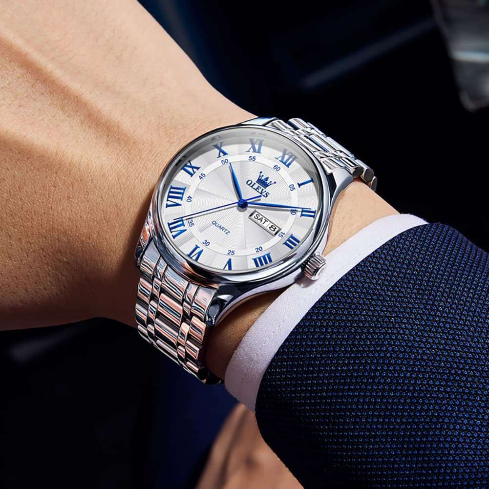 OLEVS 3663 Rosebud Roman Dial Day Date Quartz Watch For Men