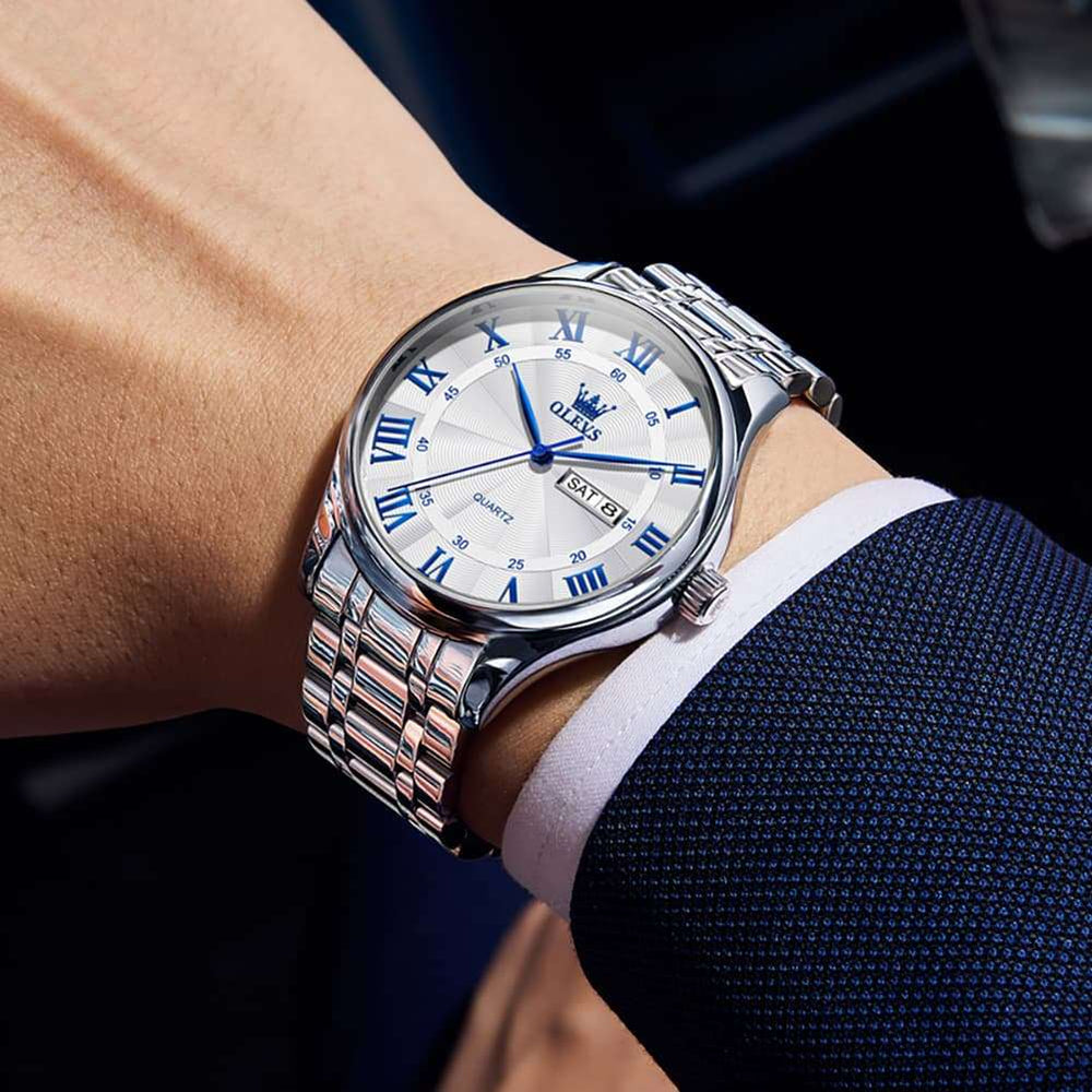 OLEVS 3663 Rosebud Roman Dial Day Date Quartz Watch For Men