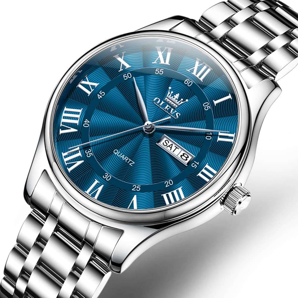 OLEVS 3663 Rosebud Roman Dial Day Date Quartz Watch For Men
