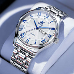 OLEVS 3663 Rosebud Roman Dial Day Date Quartz Watch For Men
