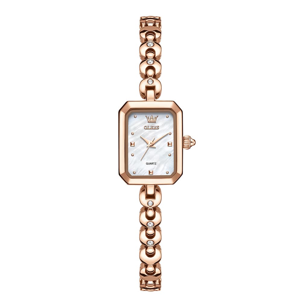 OLEVS 3665 Rectangular Mother of Pearl Jewelry Bracelet Watch For Women - Rose White Watch | Olevs Watch Store