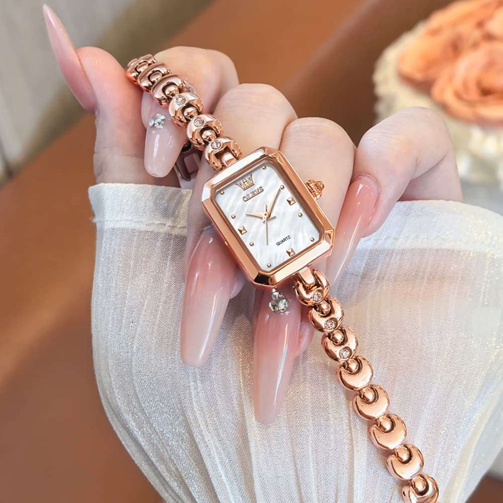 OLEVS 3665 Rectangular Mother of Pearl Jewelry Bracelet Watch For Women