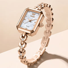 OLEVS 3665 Rectangular Mother of Pearl Jewelry Bracelet Watch For Women - Silver Pink Watch | Olevs Watch Store