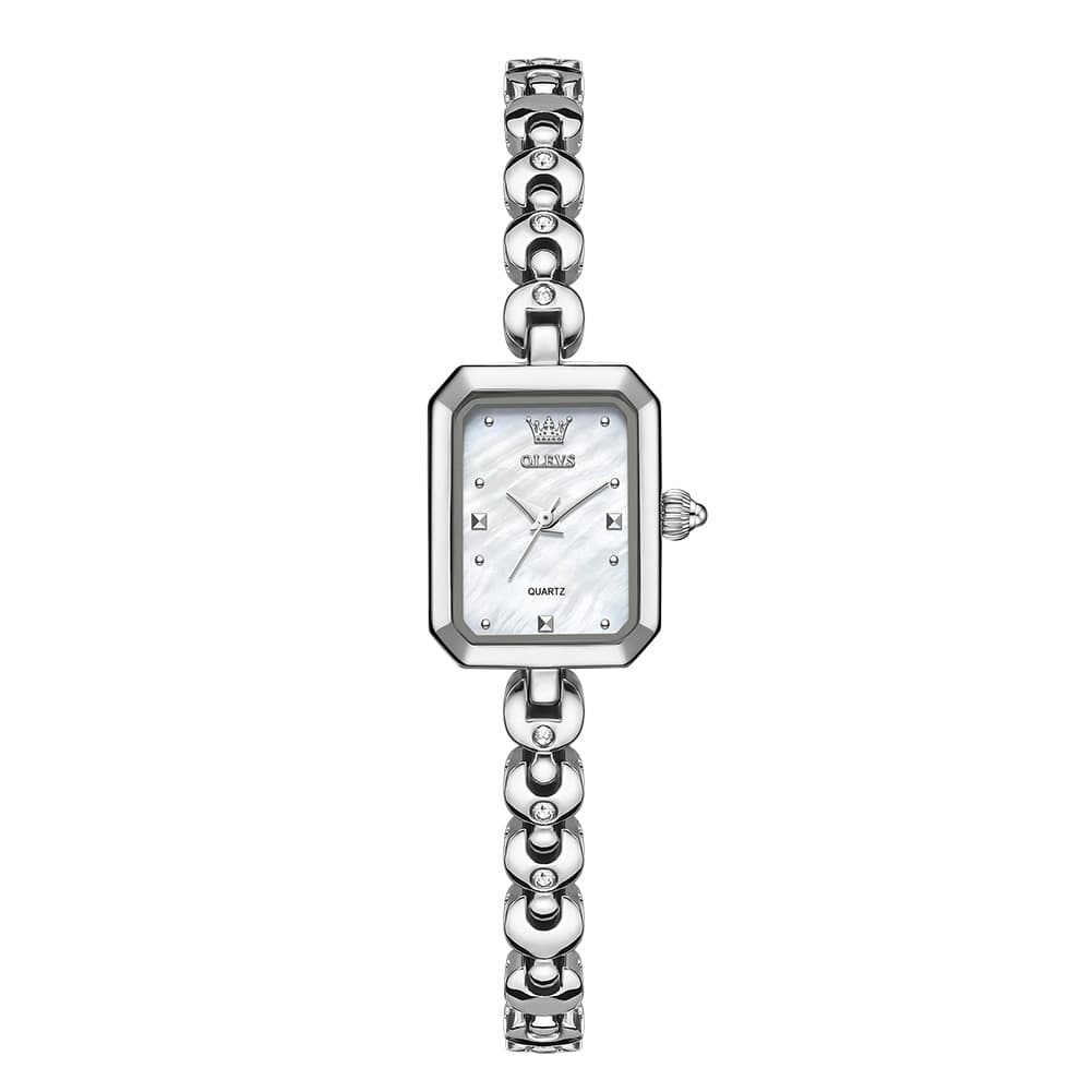 OLEVS 3665 Rectangular Mother of Pearl Jewelry Bracelet Watch For Women - Silver White Watch | Olevs Watch Store