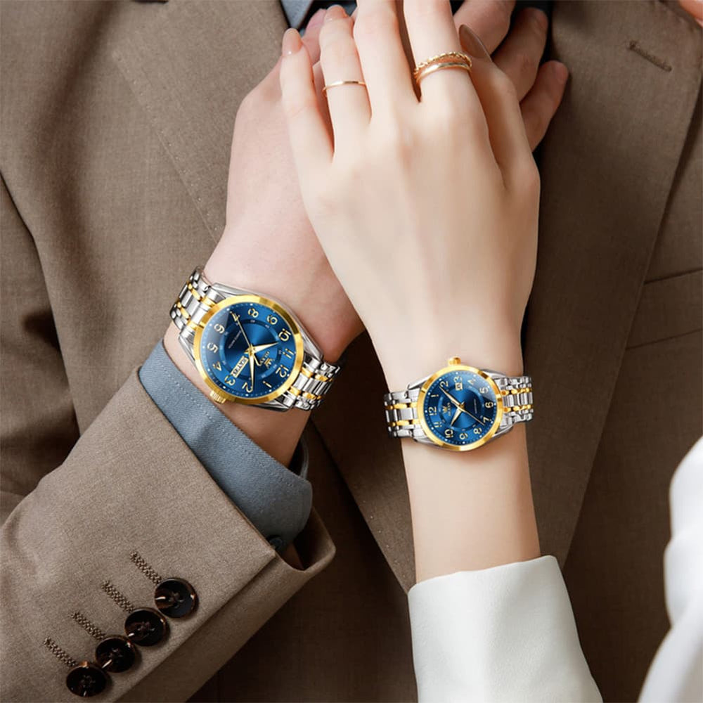 OLEVS 3666 Quartz Luminous Matching Watches For Couples - All Gold Watch | Olevs Watch Store