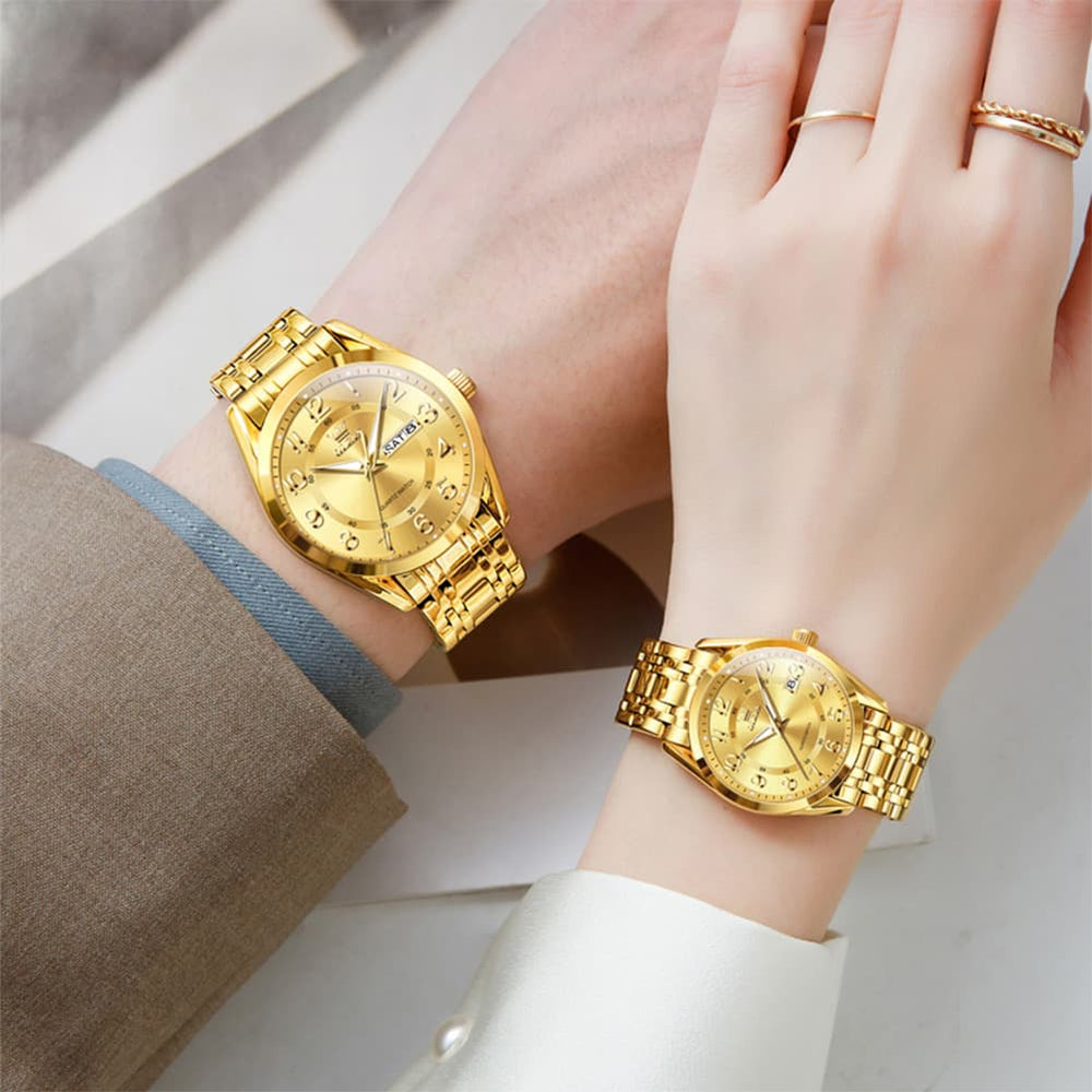 OLEVS 3666 Quartz Luminous Matching Watches For Couples - All Gold Watch | Olevs Watch Store