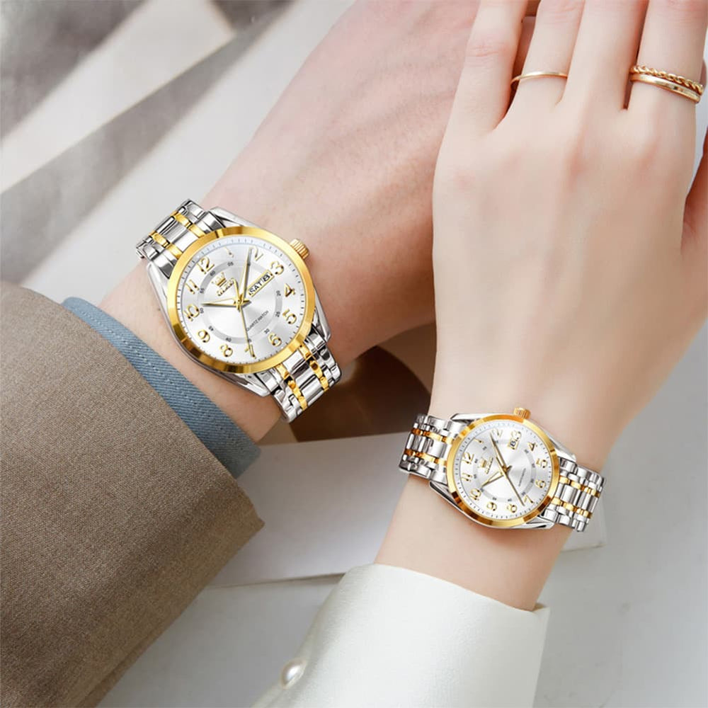 OLEVS 3666 Quartz Luminous Matching Watches For Couples - All Gold Watch | Olevs Watch Store
