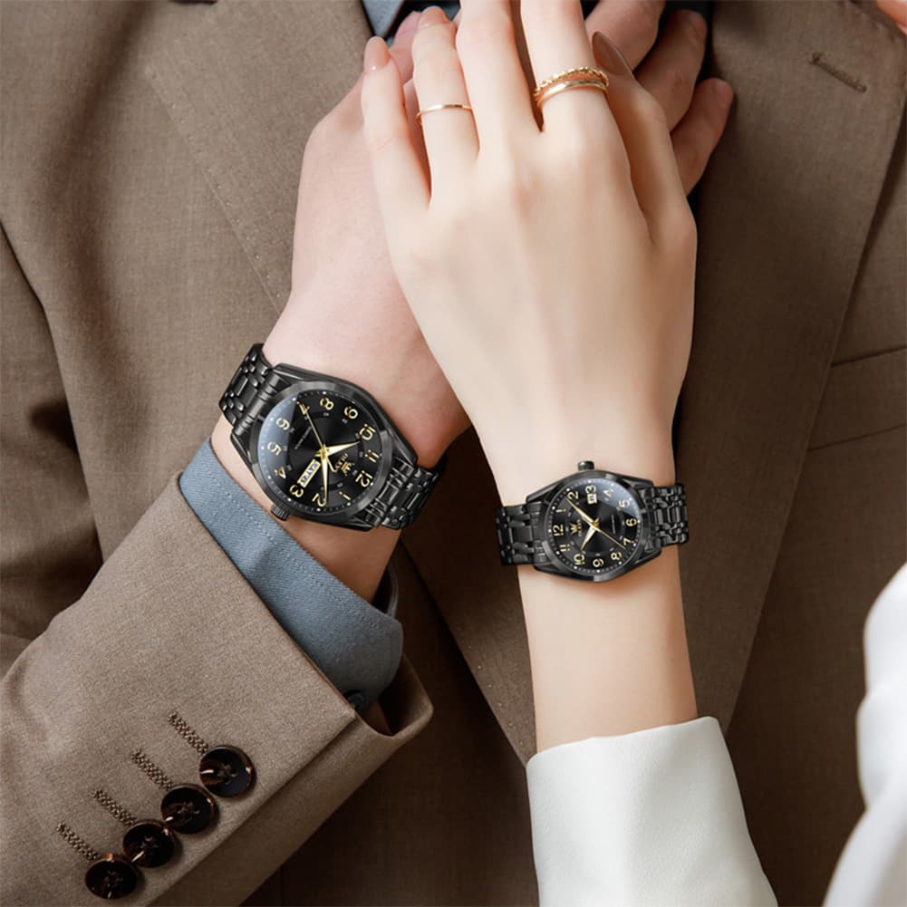 OLEVS 3666 Quartz Luminous Matching Watches For Couples - All Gold Watch | Olevs Watch Store